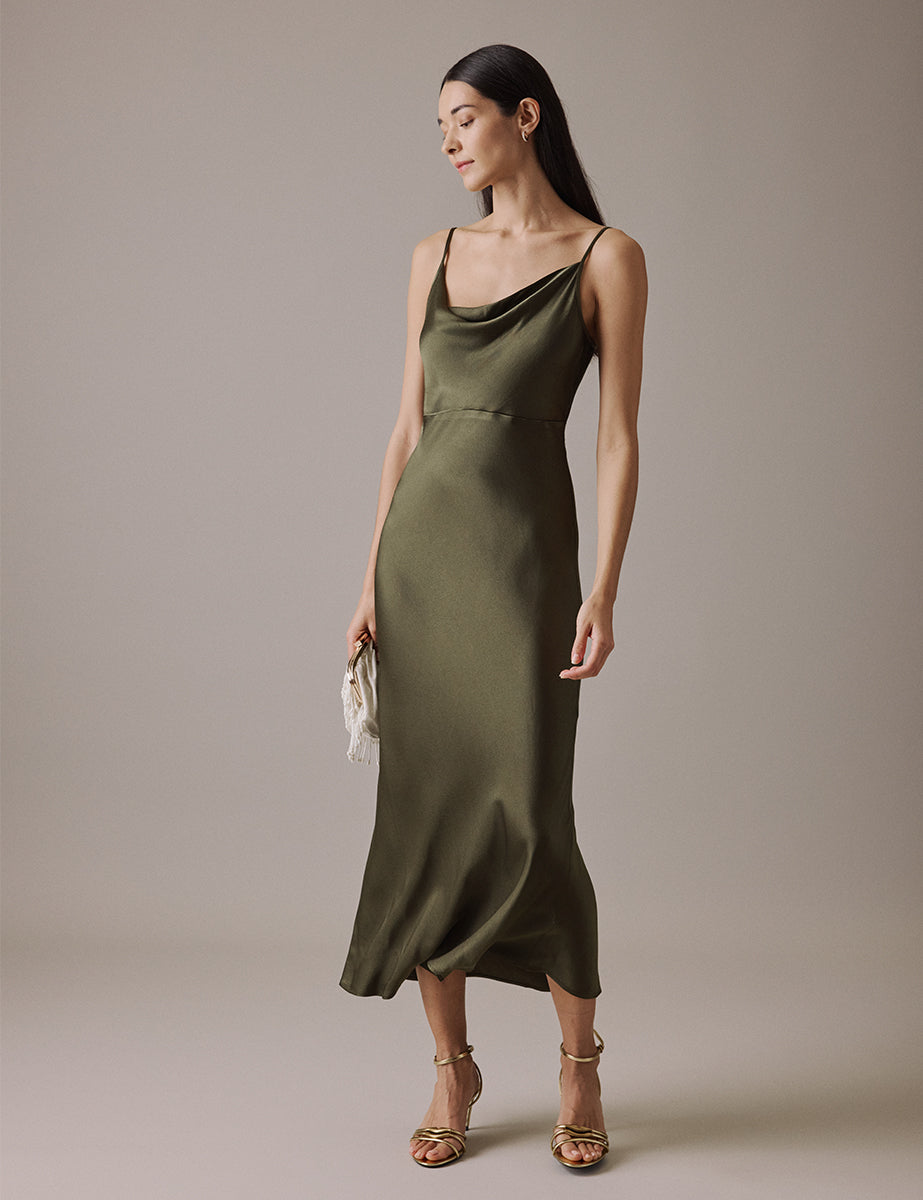 Olive Cowl Neck Midi Trixie Dress
