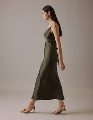 Olive Cowl Neck Midi Trixie Dress