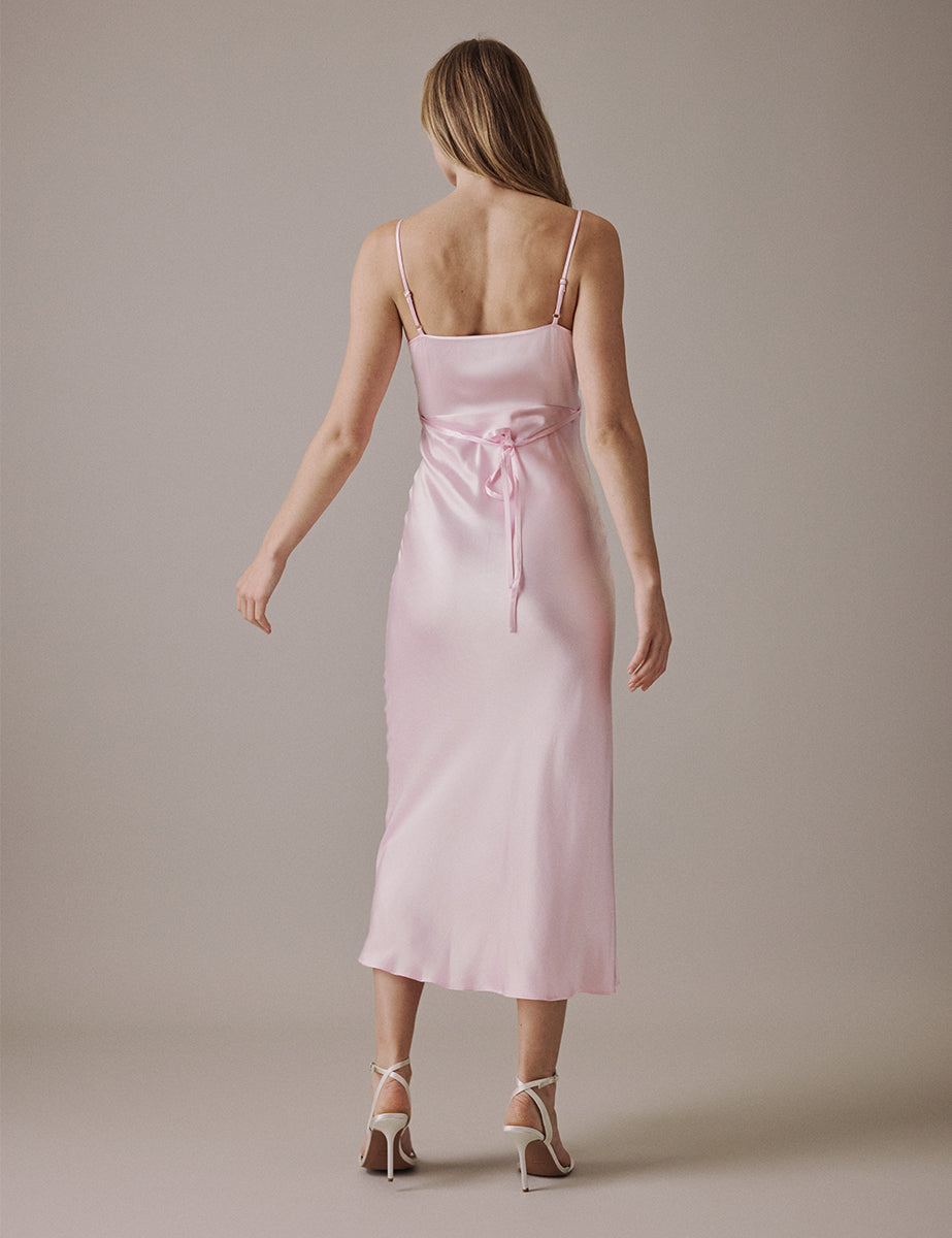 Soft Pink Cowl Neck Midi Trixie Dress