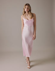 Soft Pink Cowl Neck Midi Trixie Dress