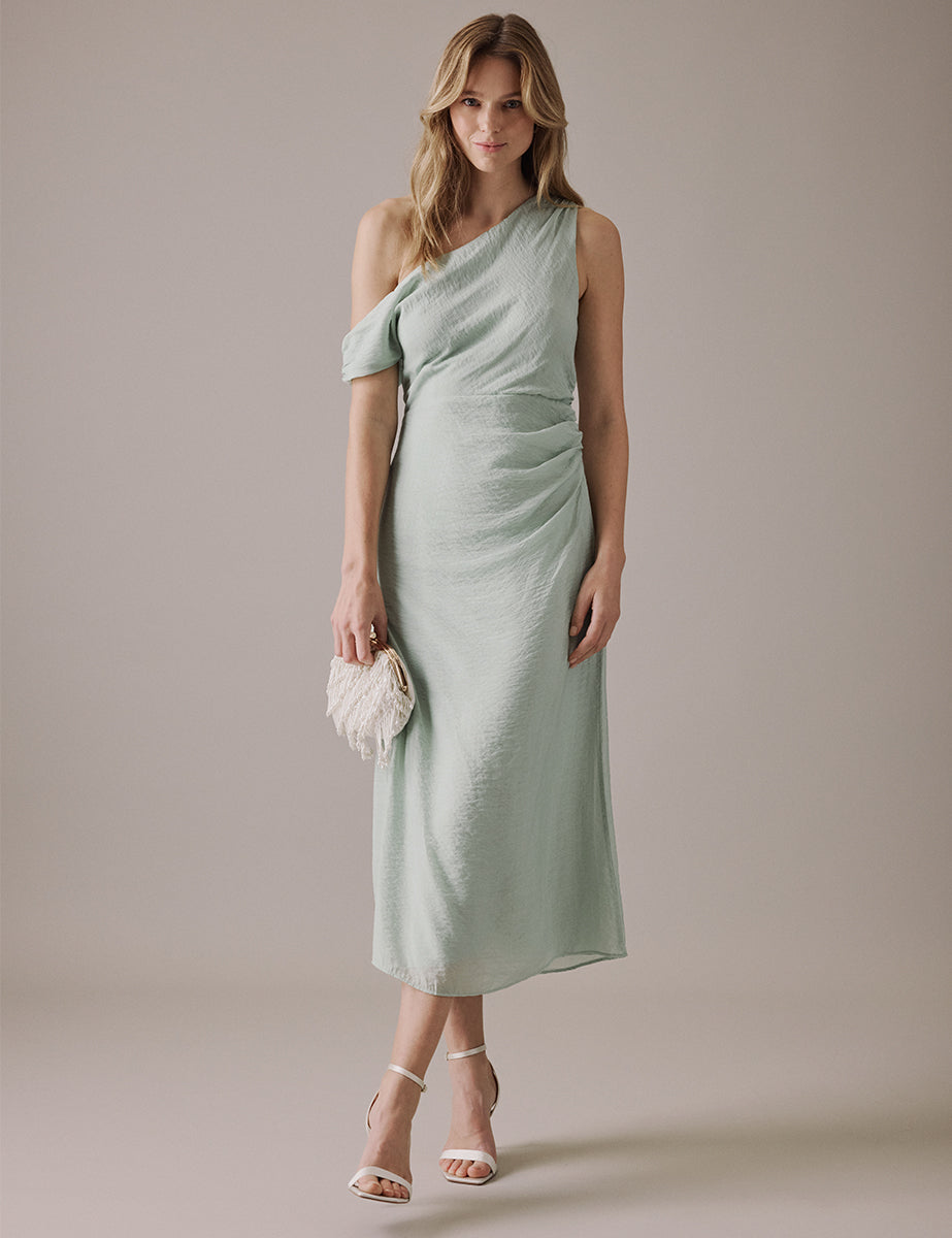 Soft Green One Shoulder Midi Skylar Dress