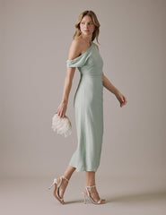 Soft Green One Shoulder Midi Skylar Dress