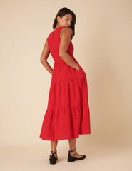 Red Sleeveless Tiered Charlie Midi Dress