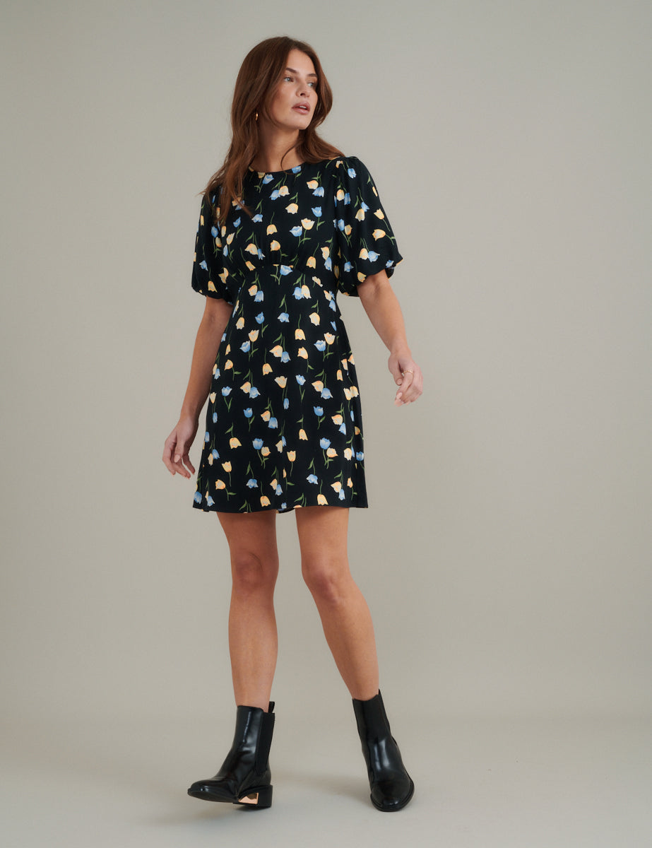 Black Floral Benita Mini Dress