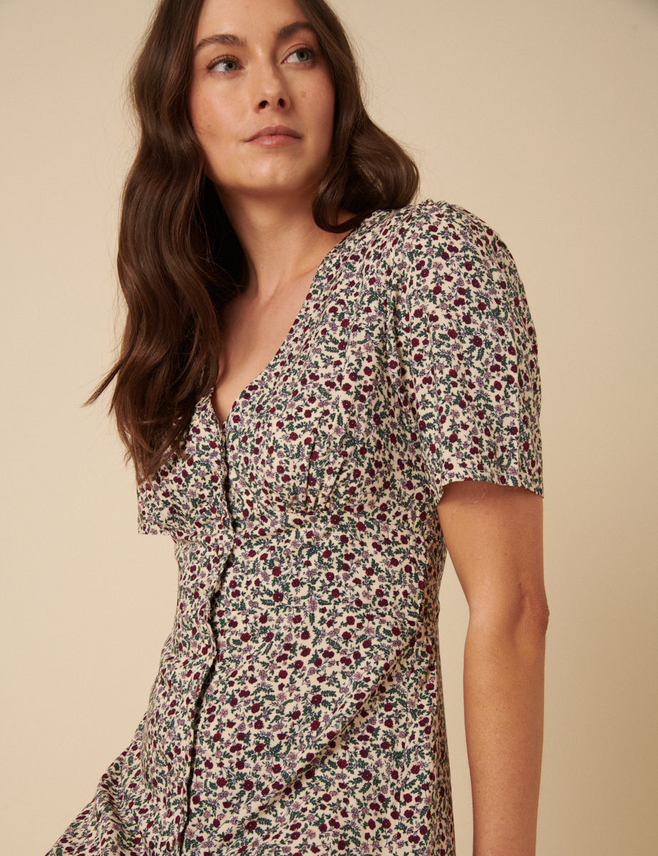 Cream Ditsy Floral Alexa Midi Dress