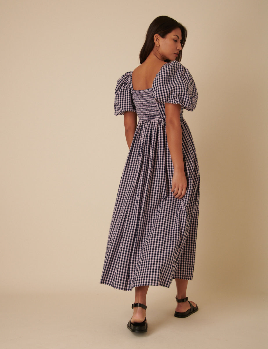 Blue And Pink Gingham Nova Midi Dress