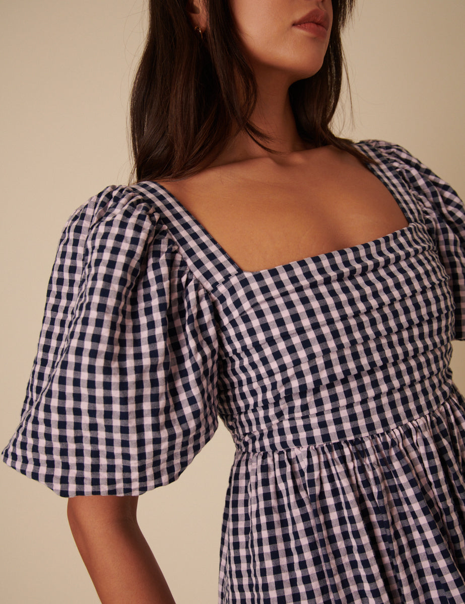 Blue And Pink Gingham Nova Midi Dress