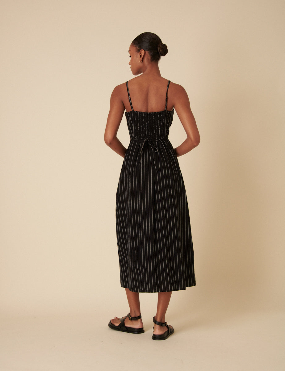 Black Striped Maddie Midi Dress
