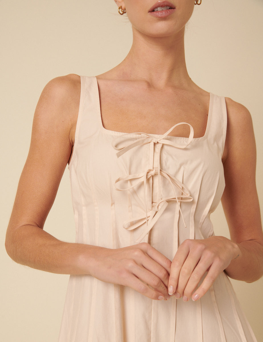 Cream Tie Front Penelope Midi Dress