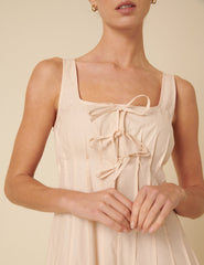 Cream Tie Front Penelope Midi Dress
