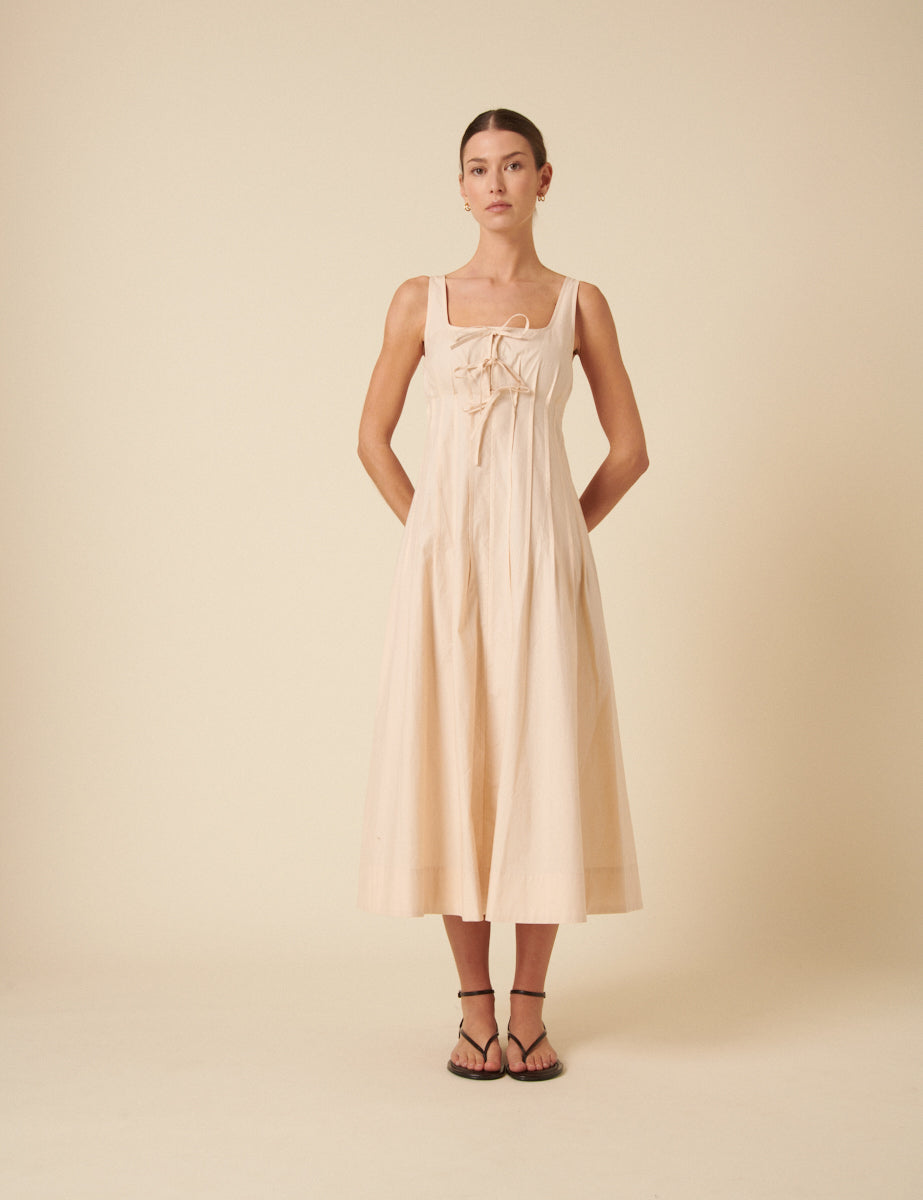 Cream Tie Front Penelope Midi Dress