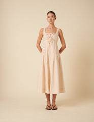 Cream Tie Front Penelope Midi Dress