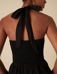 Black Shirred Halter Neck Tizzy Midi Dress