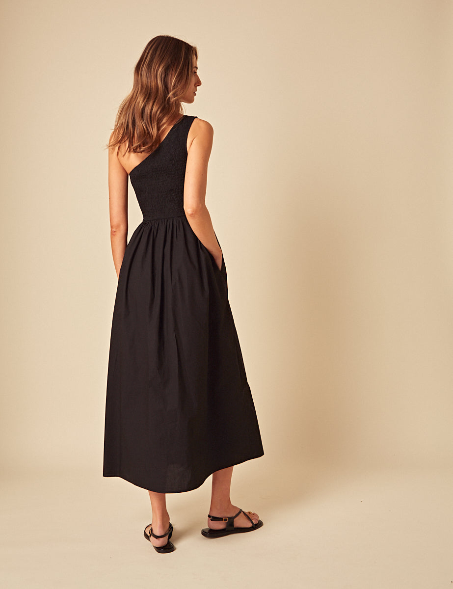 Black One Shoulder Georgia Midi Dress