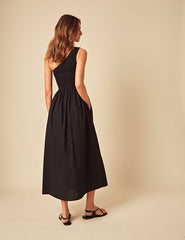 Black One Shoulder Georgia Midi Dress