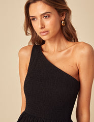 Black One Shoulder Georgia Midi Dress