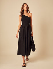 Black One Shoulder Georgia Midi Dress