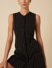 Black Pinstripe Yana Tailored Mini Dress