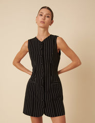 Black Pinstripe Yana Tailored Mini Dress