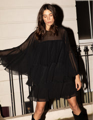 Black Ruffled Ret Mini Dress