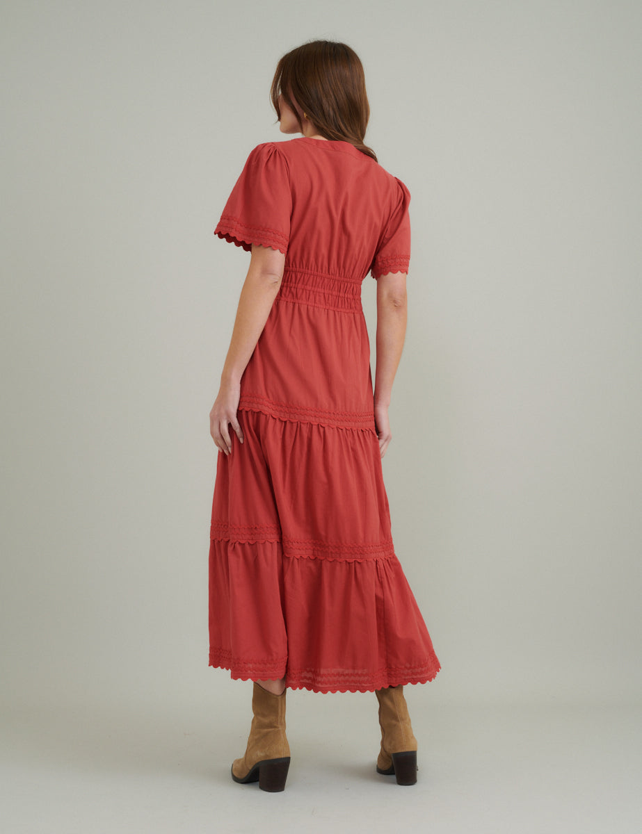 Red Tiered Zara Midi Dress