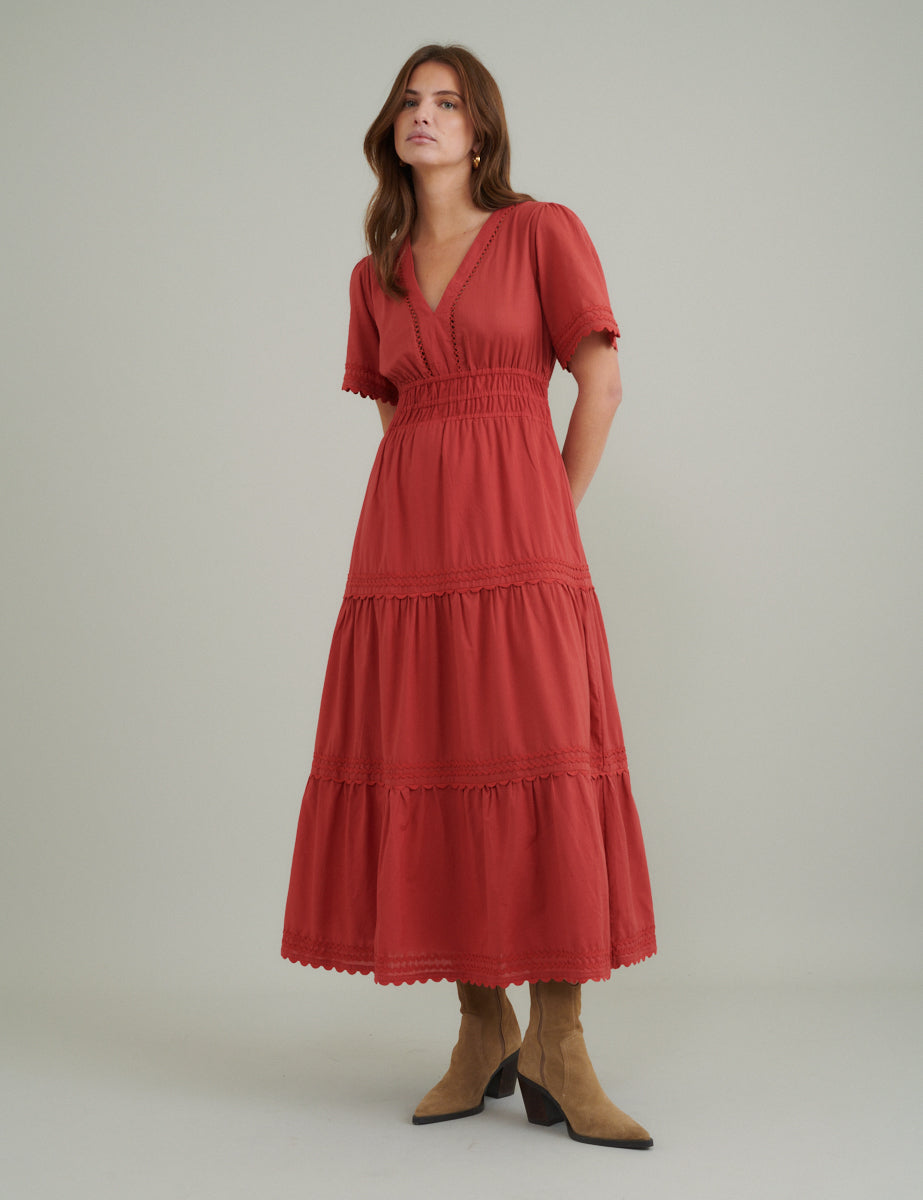 Red Tiered Zara Midi Dress