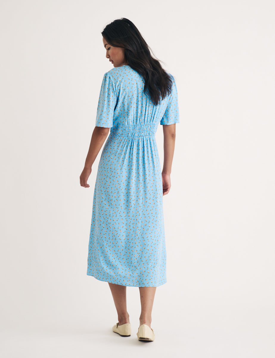 Blue Ditsy Floral Alexa Midi Dress