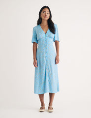 Blue Ditsy Floral Alexa Midi Dress