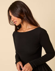 Black Long Sleeve A-Line Penni Midi Dress