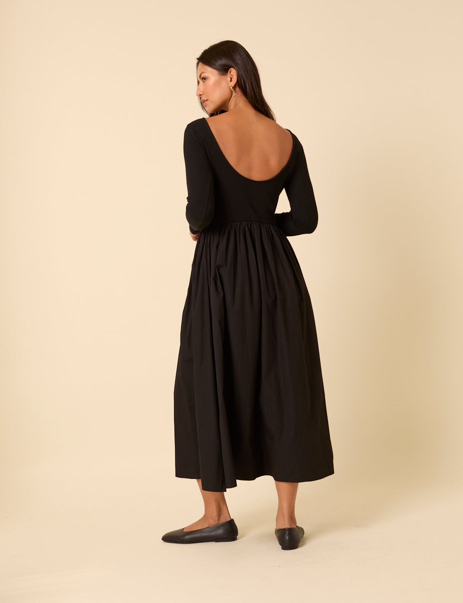 Black Long Sleeve A-Line Penni Midi Dress