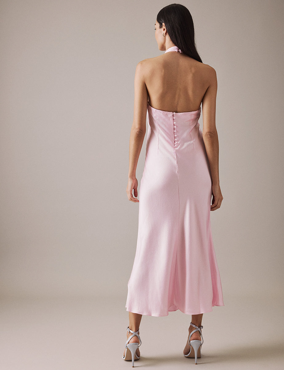 Soft Pink Halter Neck Midaxi Novie Dress