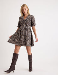 Leopard Print Denim Birdie Mini Dress