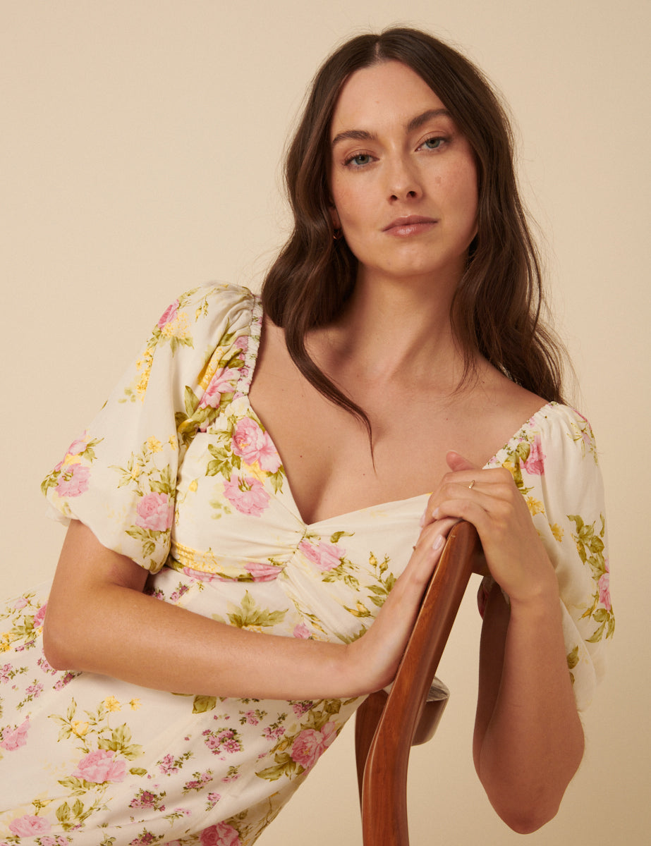 White Floral Peony Midi Dress