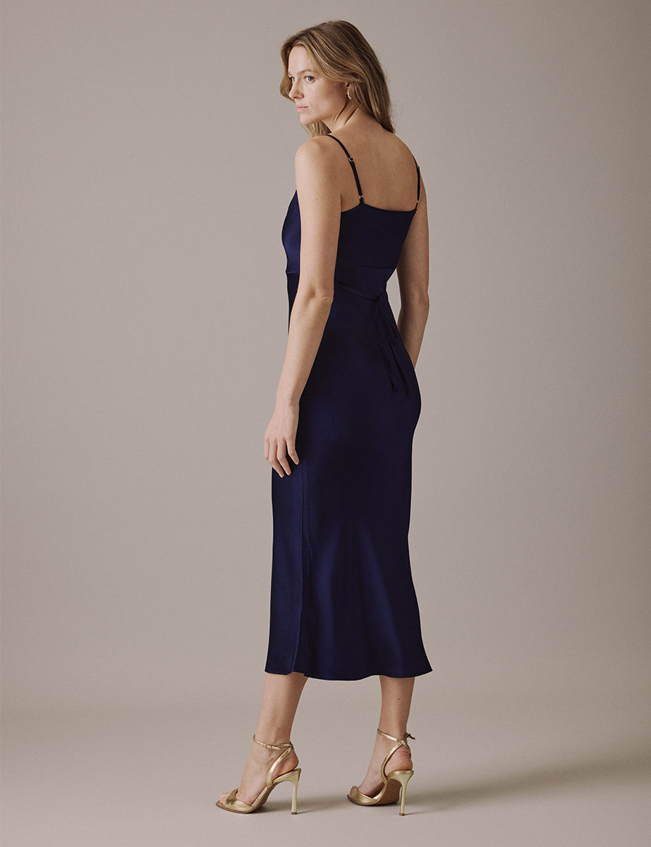 Navy Cowl Neck Midi Trixie Dress