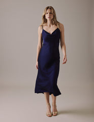 Navy Cowl Neck Midi Trixie Dress