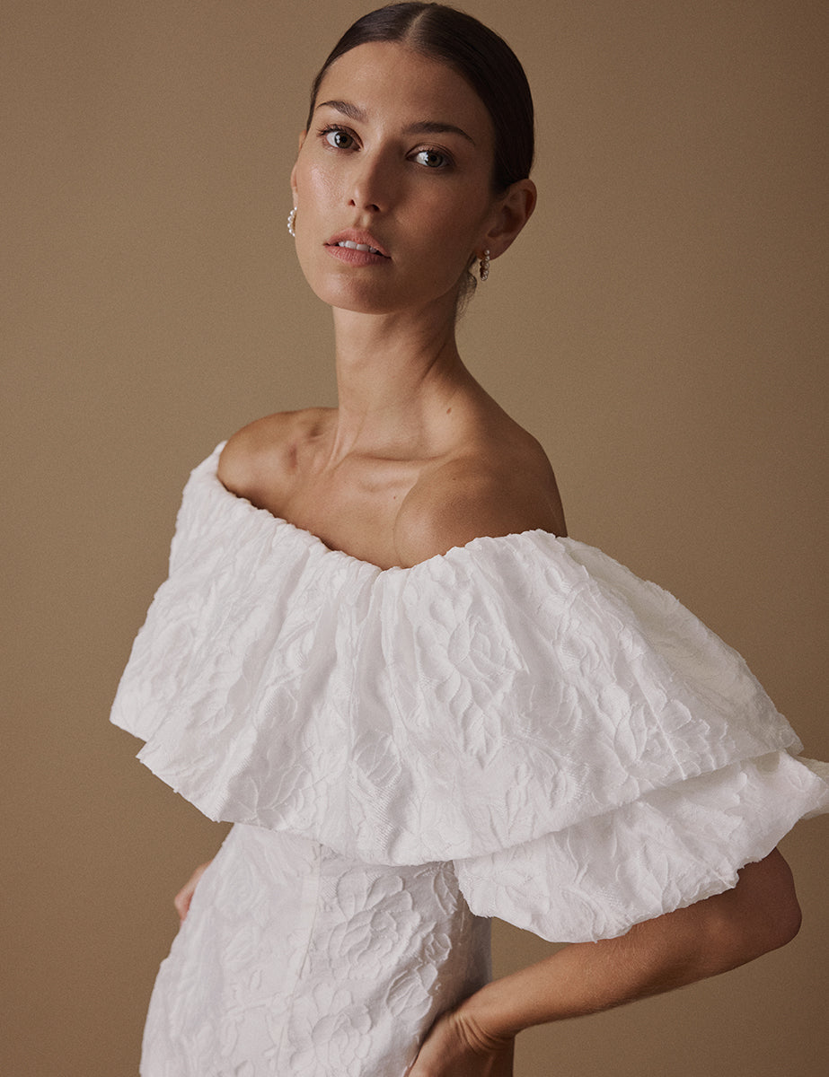 White Puff Sleeve Mini Blakeney Bridal Dress