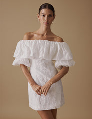 White Puff Sleeve Mini Blakeney Bridal Dress