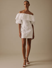 White Puff Sleeve Mini Blakeney Bridal Dress