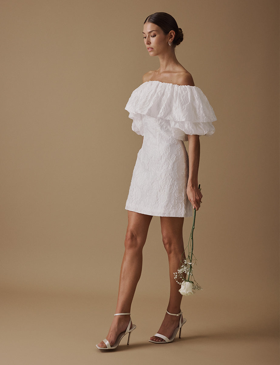 White Puff Sleeve Mini Blakeney Bridal Dress