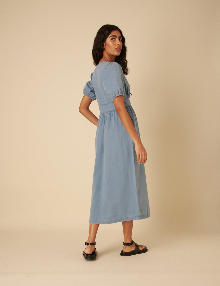 Light Blue Denim Astra Midi Dress