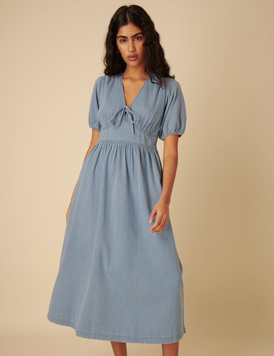 Light Blue Denim Astra Midi Dress