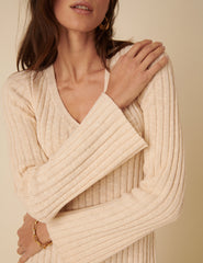 Beige A-Line Knitted Dress