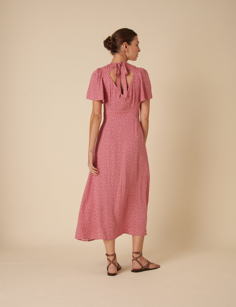 Pink Floral Printed Andie Midi Dress