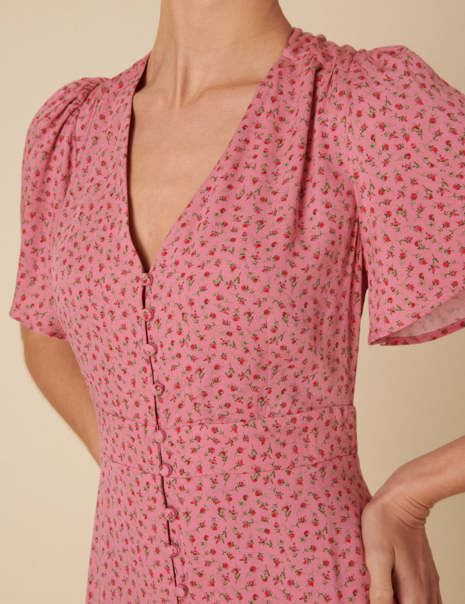 Pink Floral Printed Andie Midi Dress