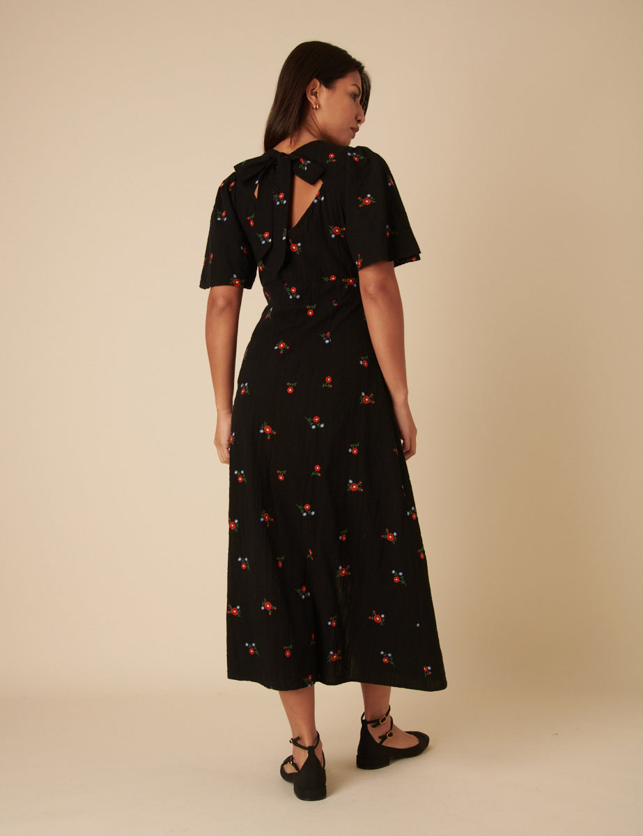 Black Floral Embroidered Andie Midi Dress