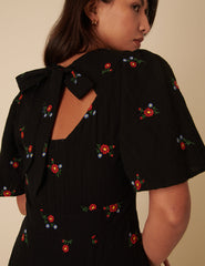 Black Floral Embroidered Andie Midi Dress