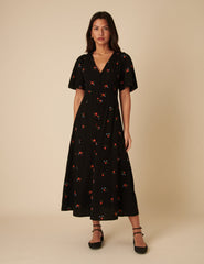 Black Floral Embroidered Andie Midi Dress