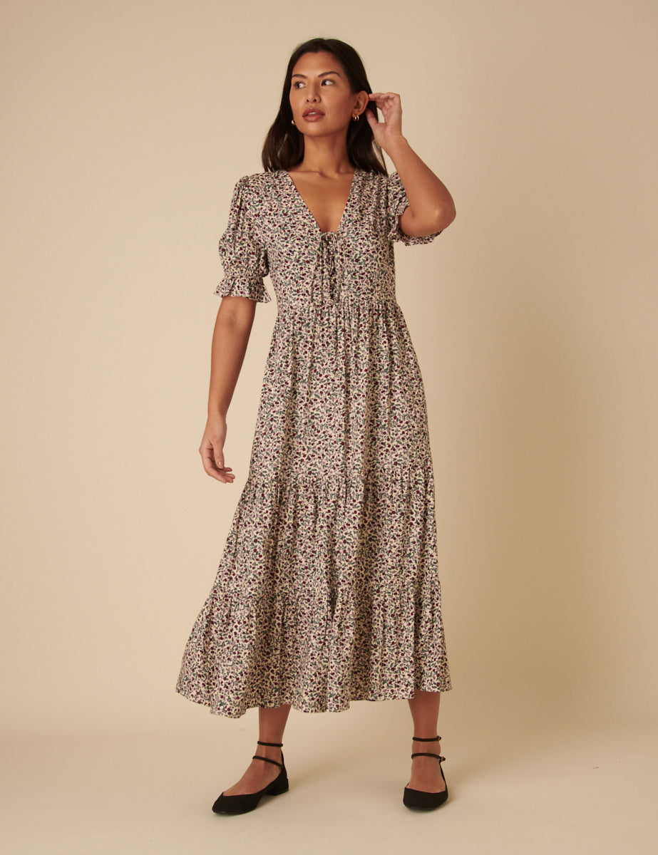 Cream Ditsy Floral Lia Midi Dress