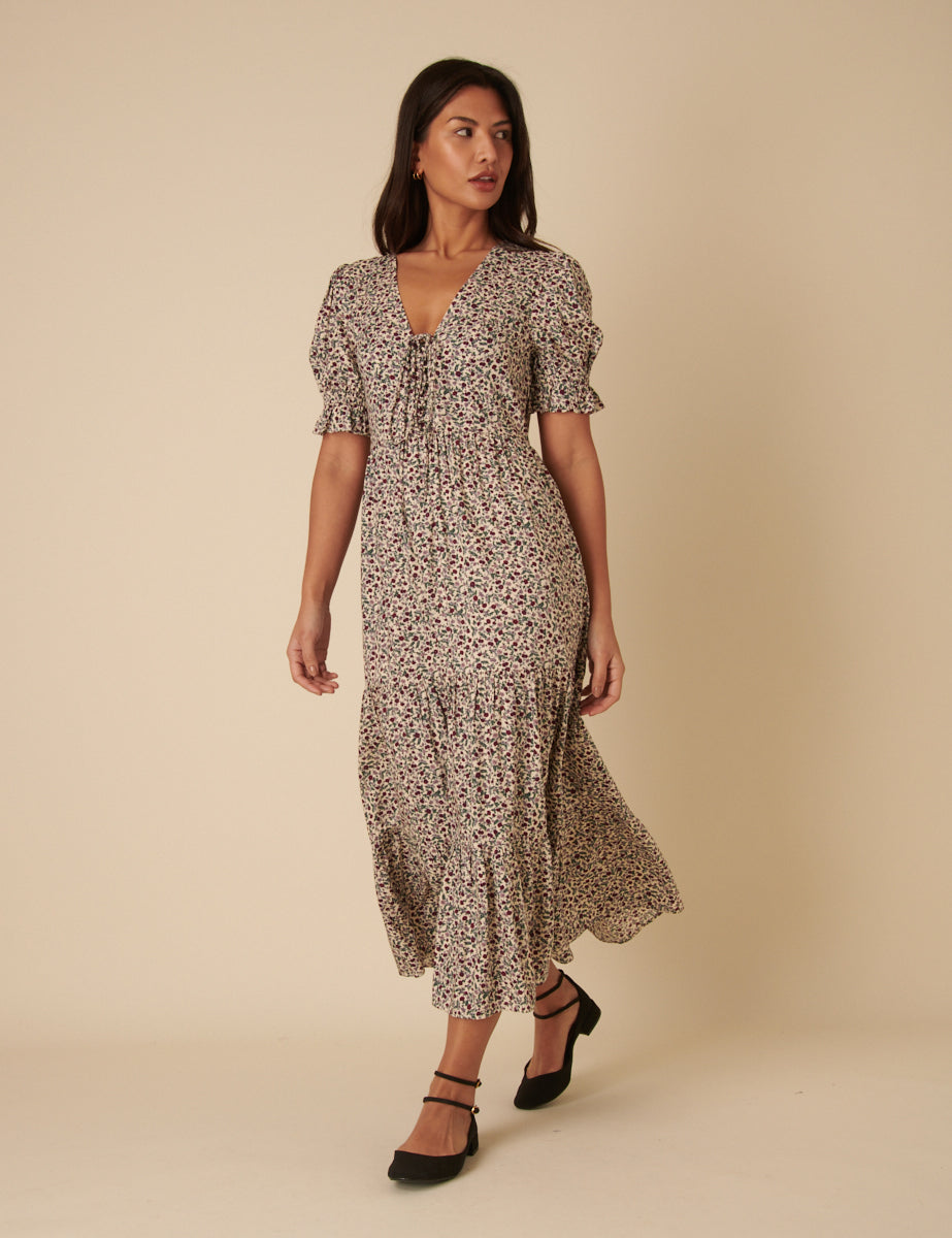 Cream Ditsy Floral Lia Midi Dress