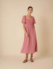 Pink Floral Ruched Mia Midi Dress